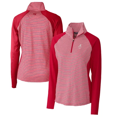 Women's Cutter & Buck Crimson Alabama Tide Alumni DryTec Forge Tonal Stripe Stretch Half-Zip Top