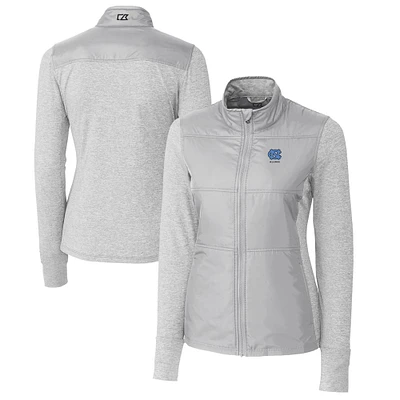 Women's Cutter & Buck Gray North Carolina Tar Heels Alumni DryTec Stealth Hybrid Quilted Full-Zip Windbreaker Jacket