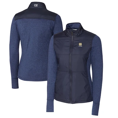 Women's Cutter & Buck Navy Notre Dame Fighting Irish Alumni DryTec Stealth Hybrid Quilted Full-Zip Windbreaker Jacket