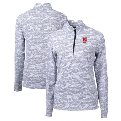 Women's Cutter & Buck Gray Nebraska Huskers Alumni DryTec Traverse Camo Print Stretch Quarter-Zip Top