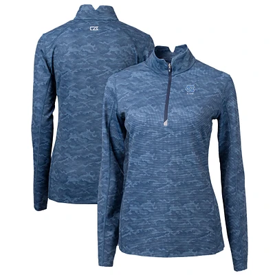 Women's Cutter & Buck Navy North Carolina Tar Heels Alumni DryTec Traverse Camo Print Stretch Quarter-Zip Top