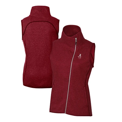 Women's Cutter & Buck Heather Crimson Alabama Tide Alumni Mainsail Sweater-Knit Full-Zip Asymmetrical Vest
