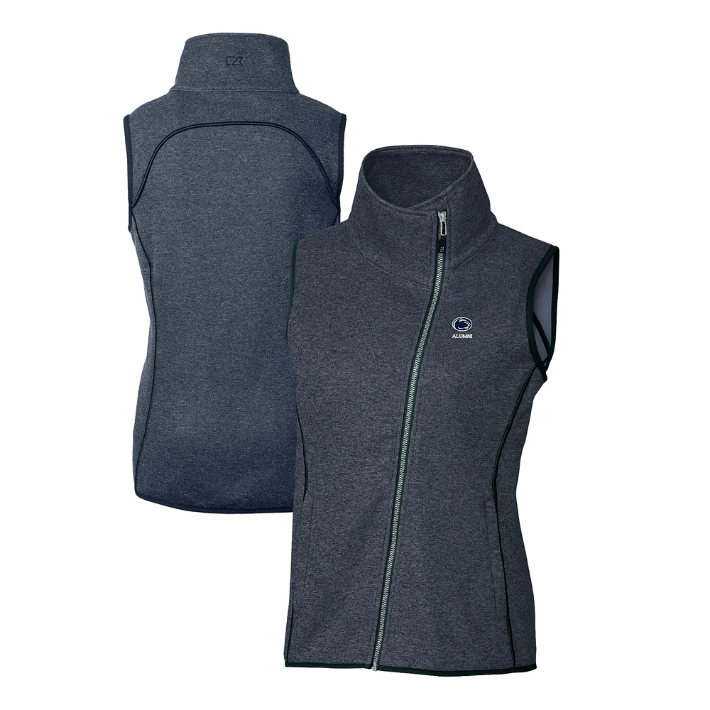 Women's Cutter & Buck Heather Navy Penn State Nittany Lions Alumni Mainsail Sweater-Knit Full-Zip Asymmetrical Vest