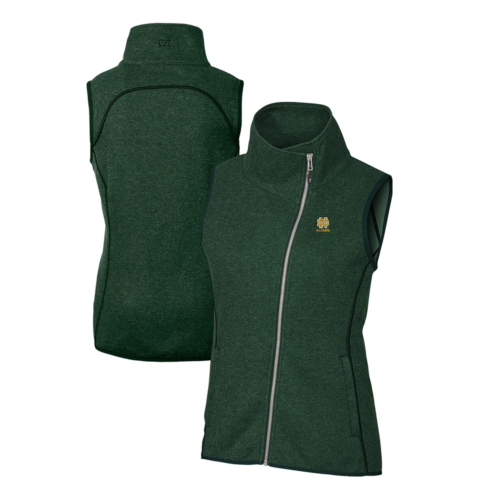 Women's Cutter & Buck Heather Notre Dame Fighting Irish Alumni Mainsail Sweater-Knit Full-Zip Asymmetrical Vest