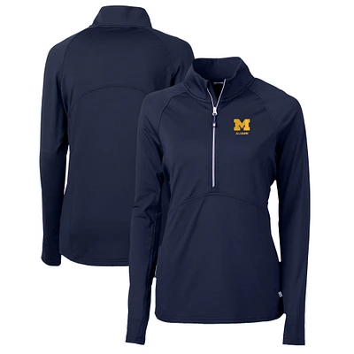 Women's Cutter & Buck Navy Michigan Wolverines Alumni Adapt Eco Knit Stretch Recycled Half-Zip Pullover Top