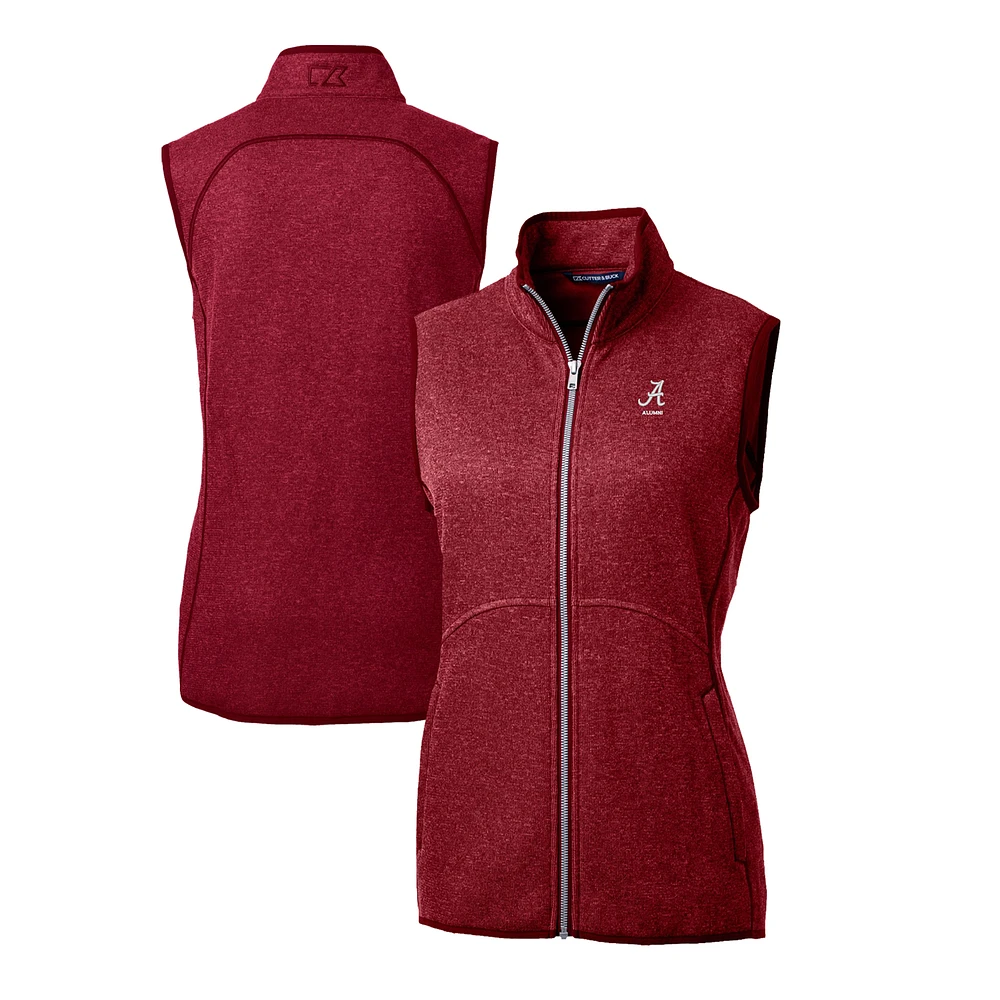 Women's Cutter & Buck Heather Red Alabama Crimson Tide Alumni Mainsail Sweater-Knit Full-Zip Vest