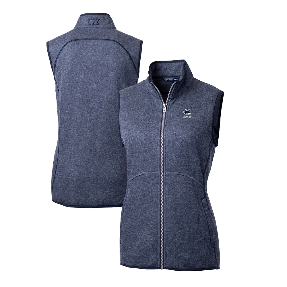 Women's Cutter & Buck Heather Navy Penn State Nittany Lions Alumni Mainsail Sweater-Knit Full-Zip Vest