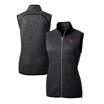 Women's Cutter & Buck Heather Charcoal Texas Longhorns Alumni Mainsail Sweater-Knit Full-Zip Vest