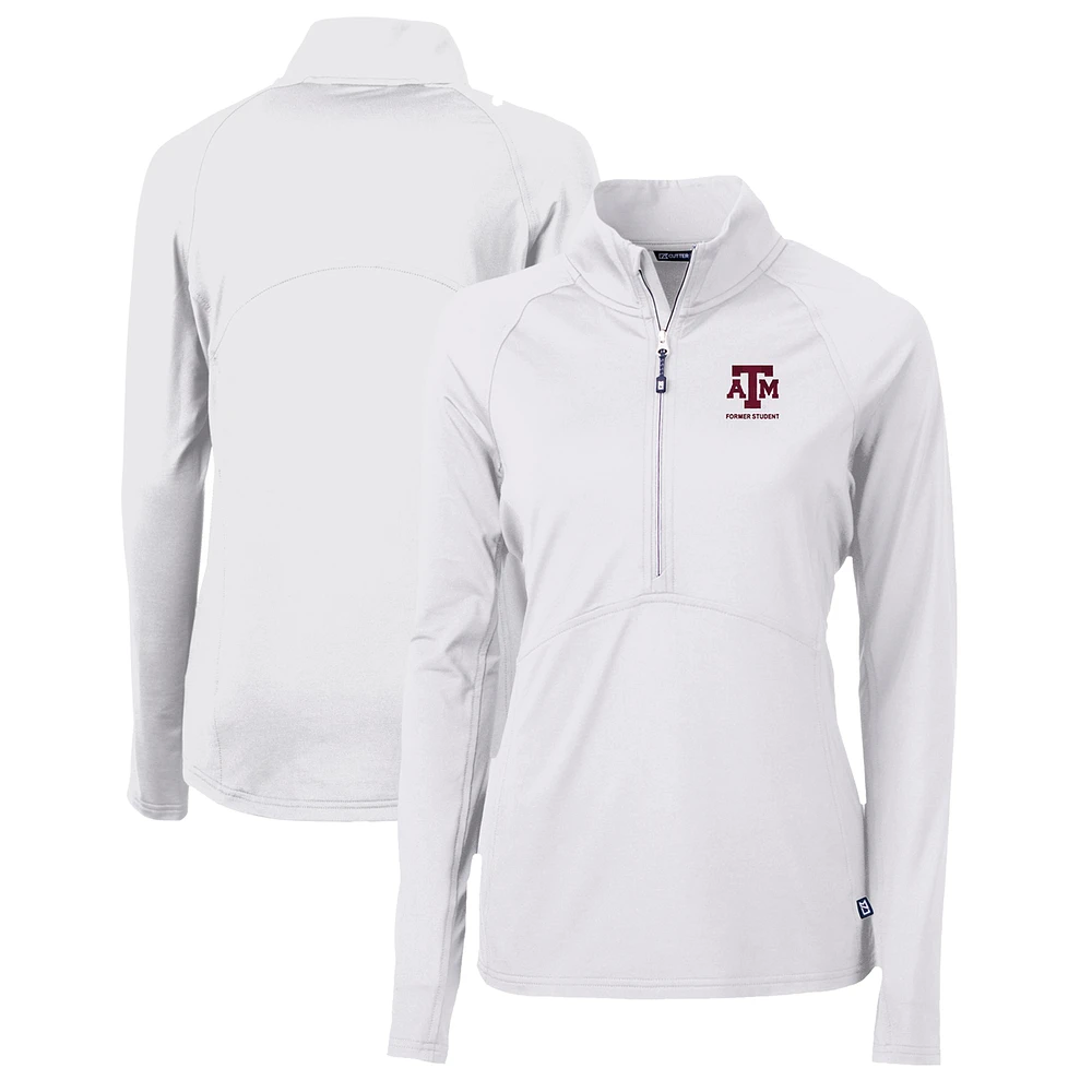 Women's Cutter & Buck White Texas A&M Aggies Alumni Adapt Eco Knit Stretch Recycled Half-Zip Pullover Top