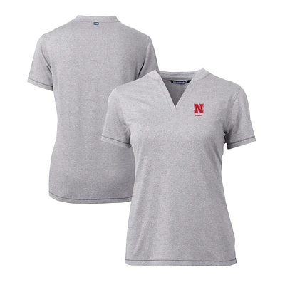 Women's Cutter & Buck Heather Gray Nebraska Huskers Alumni DryTec Forge Stretch V-Neck Blade Top