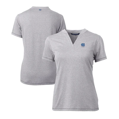 Women's Cutter & Buck Heather Gray North Carolina Tar Heels Alumni DryTec Forge Stretch V-Neck Blade Top