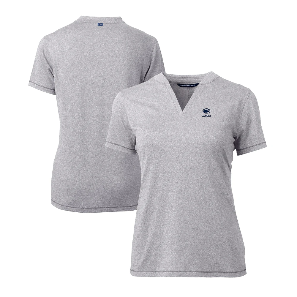 Women's Cutter & Buck Heather Gray Penn State Nittany Lions Alumni DryTec Forge Stretch V-Neck Blade Top