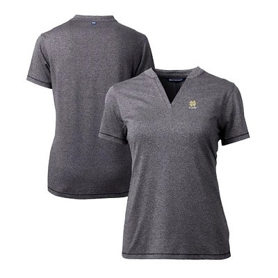 Women's Cutter & Buck Heather Charcoal Notre Dame Fighting Irish Alumni DryTec Forge Stretch V-Neck Blade Top