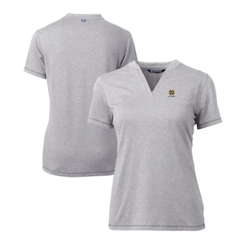 Women's Cutter & Buck Heather Gray Notre Dame Fighting Irish Alumni DryTec Forge Stretch V-Neck Blade Top