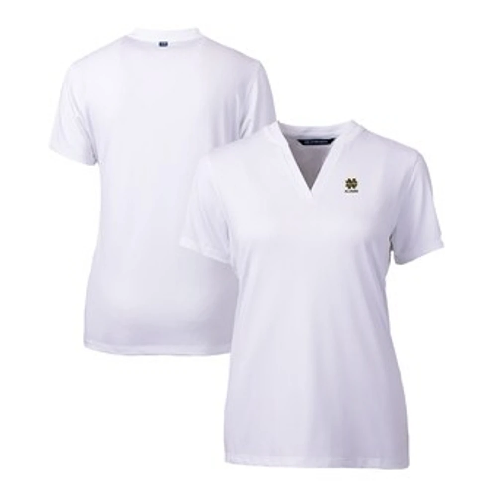 Women's Cutter & Buck White Notre Dame Fighting Irish Alumni DryTec Forge Stretch V-Neck Blade Top