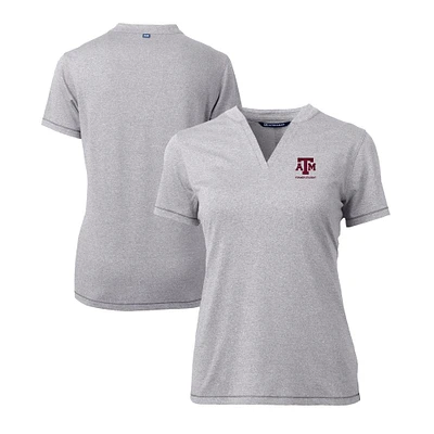 Women's Cutter & Buck Heather Gray Texas A&M Aggies Alumni DryTec Forge Stretch V-Neck Blade Top