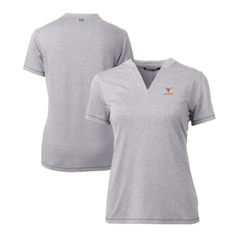 Women's Cutter & Buck Heather Gray Texas Longhorns Alumni DryTec Forge Stretch V-Neck Blade Top