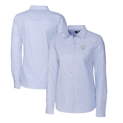 Women's Cutter & Buck Light Blue North Carolina Tar Heels Alumni Stretch Oxford Stripe Long Sleeve Button-Up Shirt