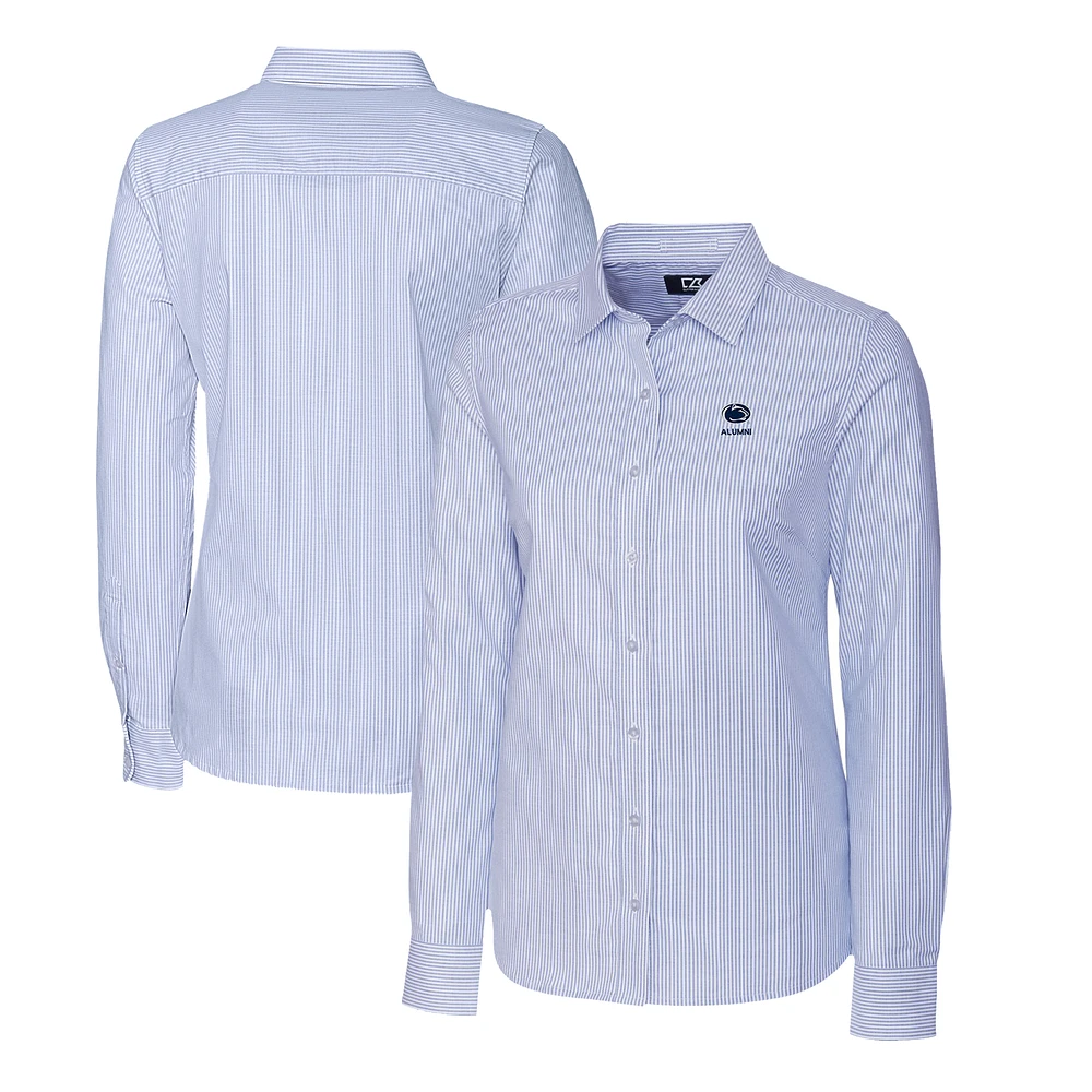 Women's Cutter & Buck Light Blue Penn State Nittany Lions Alumni Stretch Oxford Stripe Long Sleeve Button-Up Shirt