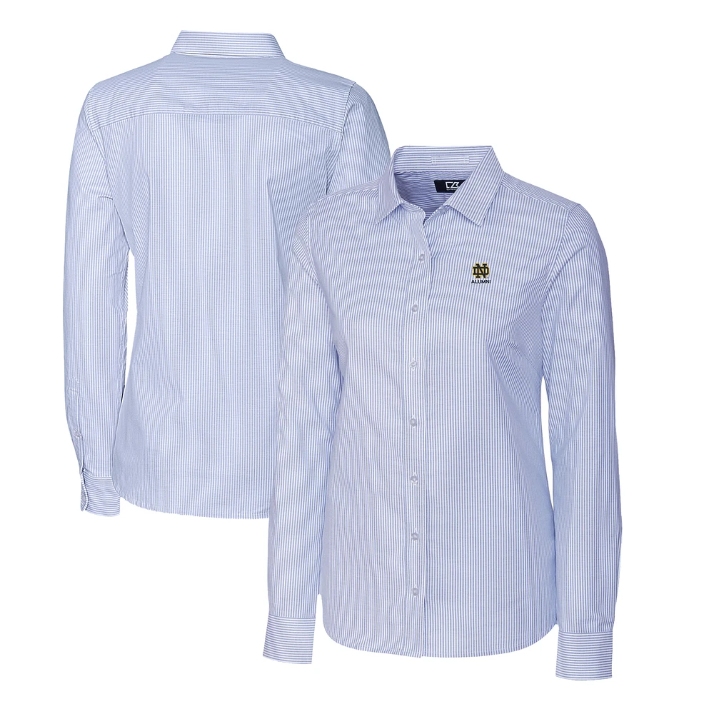 Women's Cutter & Buck Light Blue Notre Dame Fighting Irish Alumni Stretch Oxford Stripe Long Sleeve Button-Up Shirt