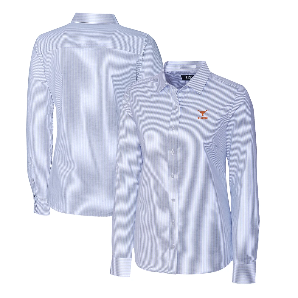 Women's Cutter & Buck Light Blue Texas Longhorns Alumni Stretch Oxford Stripe Long Sleeve Button-Up Shirt