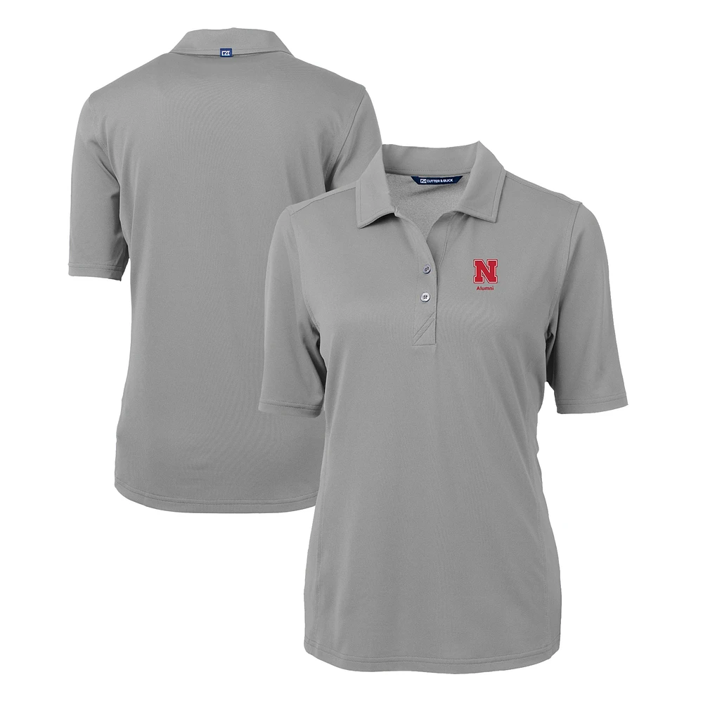 Women's Cutter & Buck Gray Nebraska Huskers Alumni Virtue Eco Pique Recycled Polo