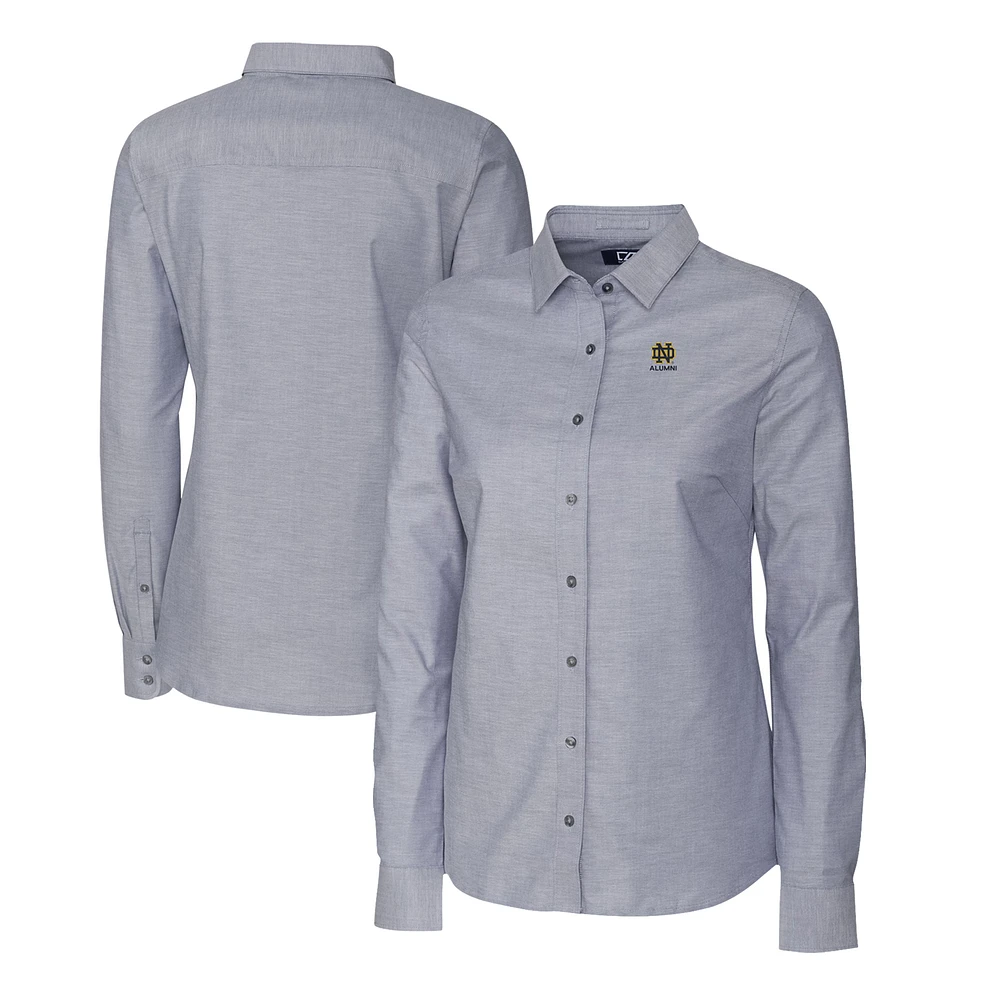 Women's Cutter & Buck Charcoal Notre Dame Fighting Irish Alumni Stretch Oxford Long Sleeve Tri-Blend Button-Up Shirt