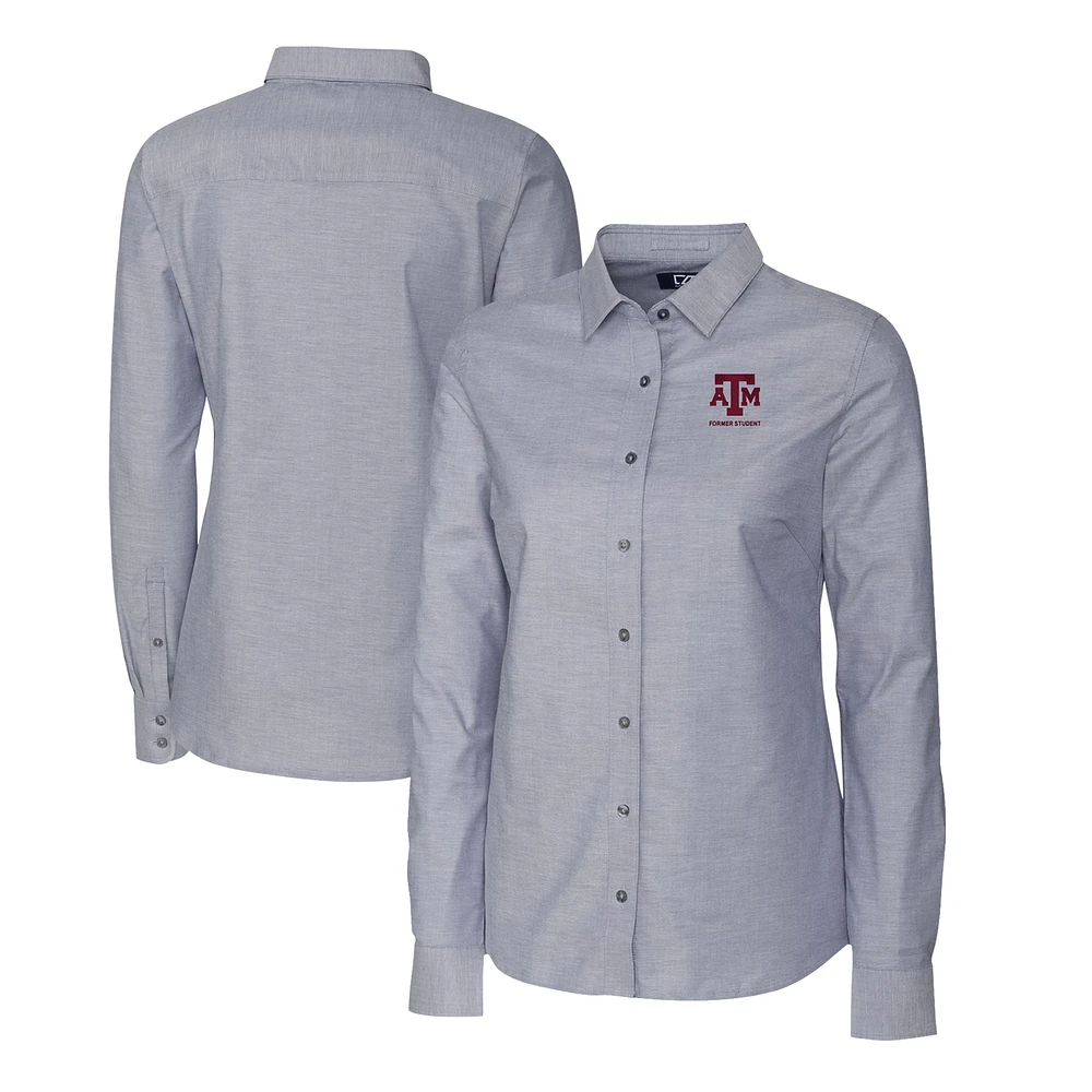 Women's Cutter & Buck Charcoal Texas A&M Aggies Alumni Stretch Oxford Long Sleeve Tri-Blend Button-Up Shirt