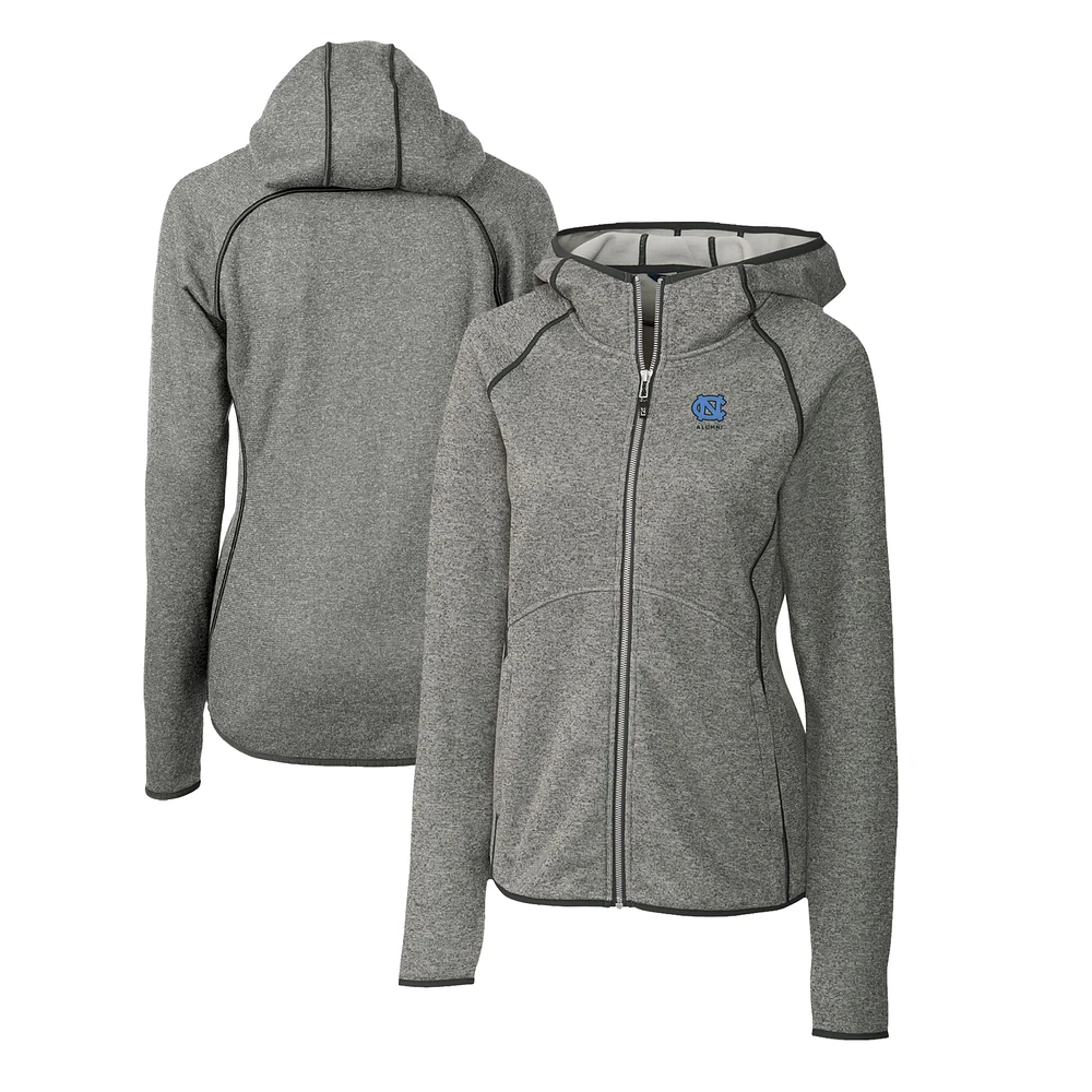 Women's Cutter & Buck Heather Gray North Carolina Tar Heels Alumni Mainsail Sweater-Knit Full-Zip Hoodie
