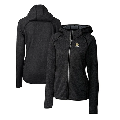 Women's Cutter & Buck Heather Charcoal Notre Dame Fighting Irish Alumni Mainsail Sweater-Knit Full-Zip Hoodie
