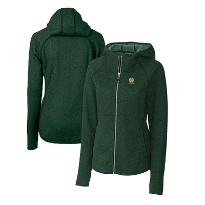 Women's Cutter & Buck Heather Green Notre Dame Fighting Irish Alumni Mainsail Sweater-Knit Full-Zip Hoodie