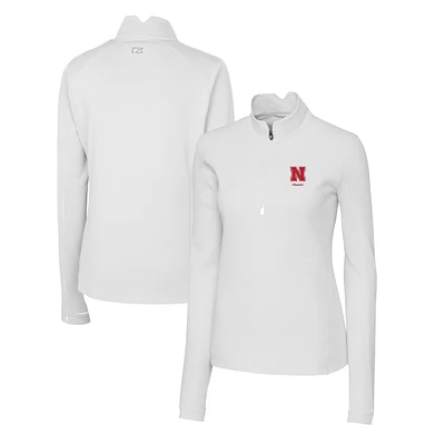 Women's Cutter & Buck White Nebraska Huskers Alumni Traverse Stretch Quarter-Zip Top