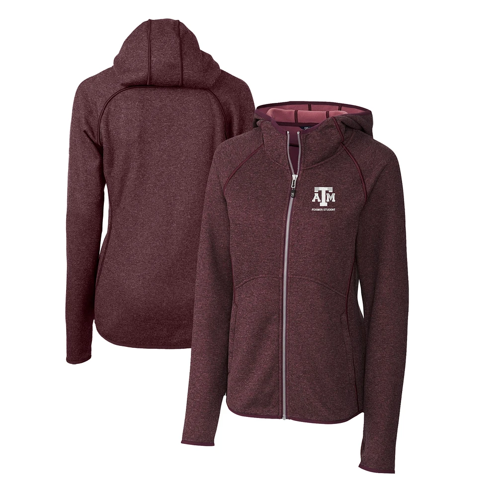 Women's Cutter & Buck Heather Maroon Texas A&M Aggies Alumni Mainsail Sweater-Knit Full-Zip Hoodie
