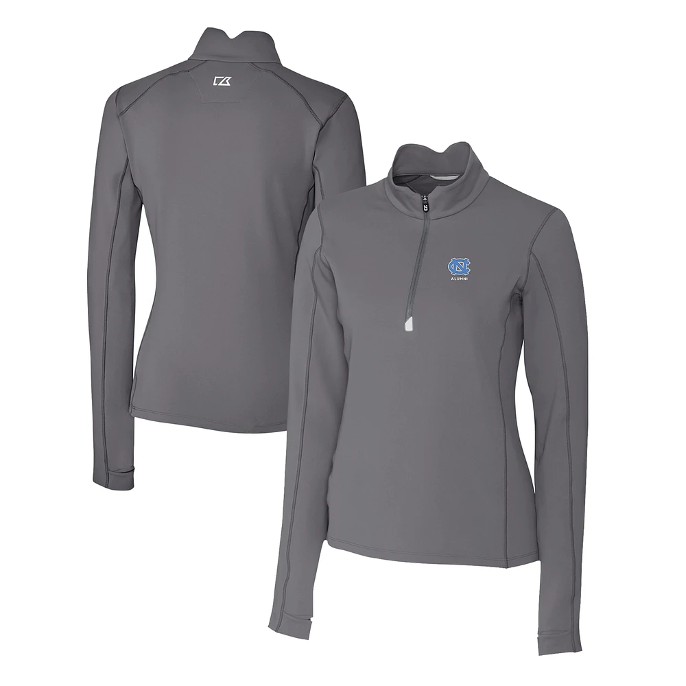 Women's Cutter & Buck Gray North Carolina Tar Heels Alumni Traverse Stretch Quarter-Zip Top