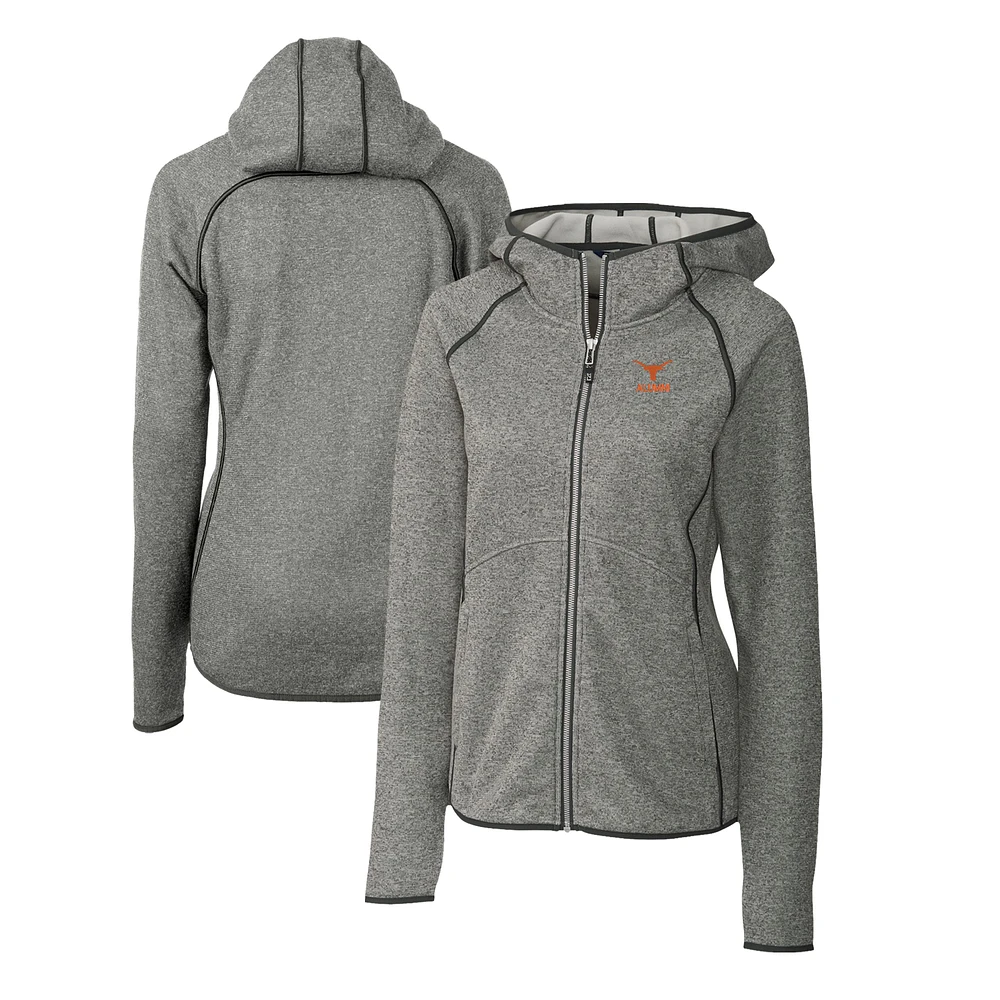 Women's Cutter & Buck Heather Gray Texas Longhorns Alumni Mainsail Sweater-Knit Full-Zip Hoodie