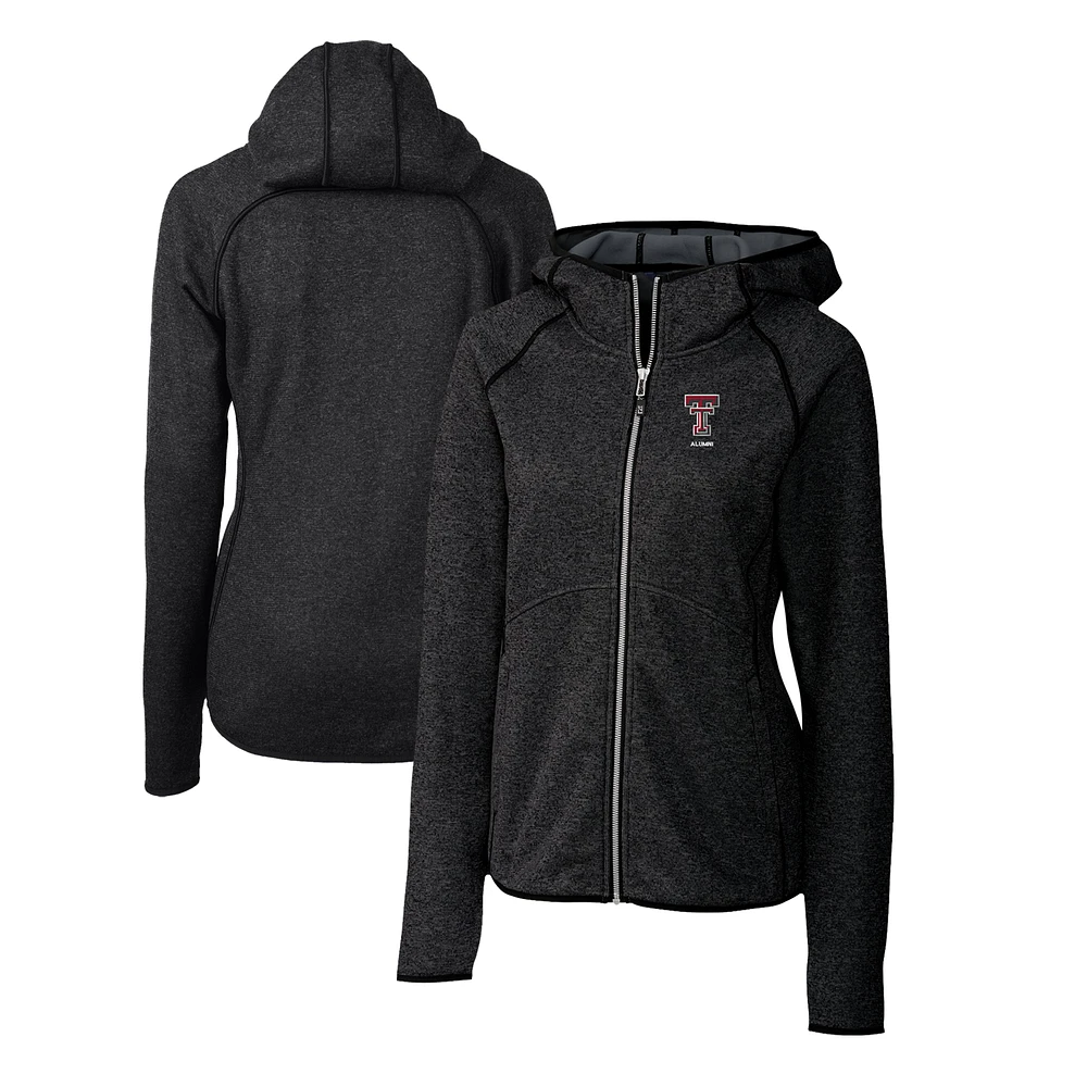 Women's Cutter & Buck Heather Charcoal Texas Tech Red Raiders Alumni Mainsail Sweater-Knit Full-Zip Hoodie