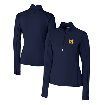 Women's Cutter & Buck Navy Michigan Wolverines Alumni Traverse Stretch Quarter-Zip Top