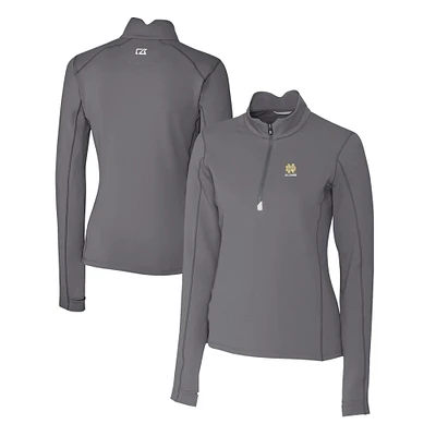 Women's Cutter & Buck Gray Notre Dame Fighting Irish Alumni Traverse Stretch Quarter-Zip Top