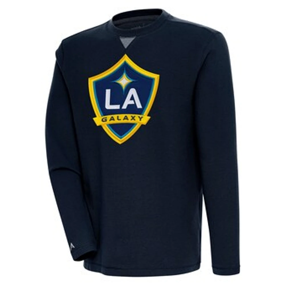 Men's Antigua Black LA Galaxy Flier Bunker Tri-Blend Pullover Sweatshirt