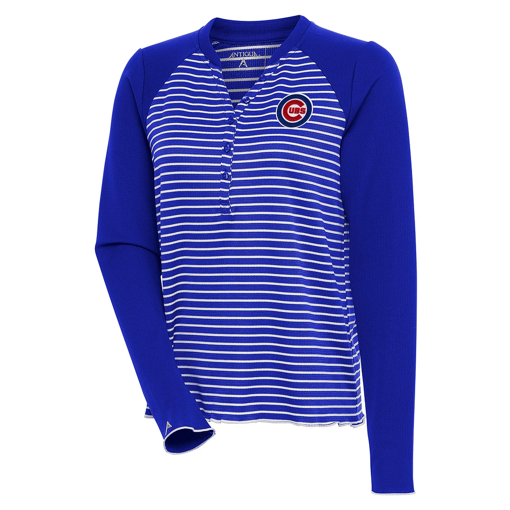 Women's Antigua Royal/White Chicago Cubs Maverick Henley Long Sleeve T-Shirt