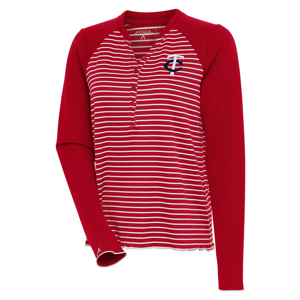 Women's Antigua Red/White Minnesota Twins Maverick Henley Long Sleeve T-Shirt