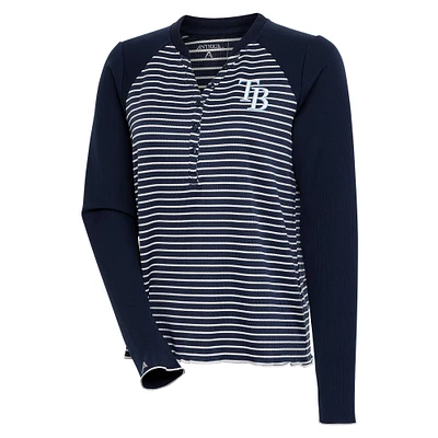 Women's Antigua  Navy/White Tampa Bay Rays Maverick Henley Long Sleeve T-Shirt