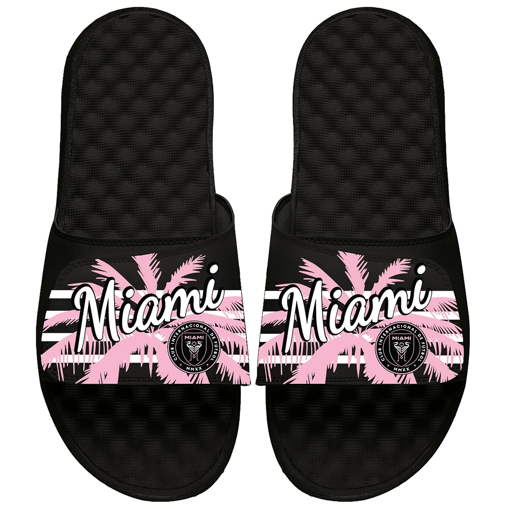Youth ISlide Black Inter Miami CF Striped Palm Tree Slide Sandals
