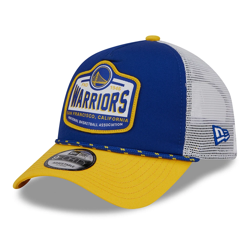 Men's New Era Royal/Gold Golden State Warriors A-Frame 9FORTY Trucker Hat