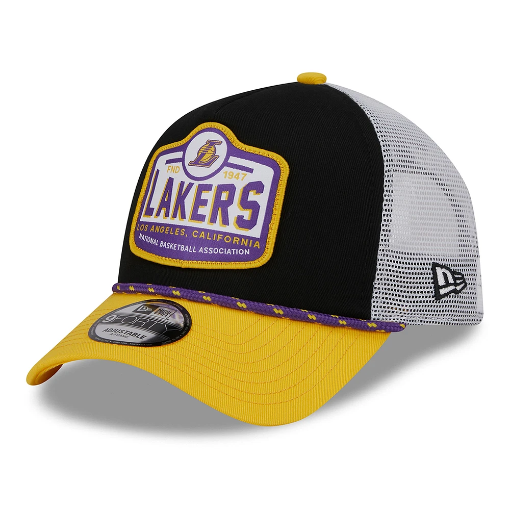 Men's New Era Black/Gold Los Angeles Lakers A-Frame 9FORTY Trucker Hat