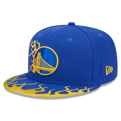 Men's New Era Royal Golden State Warriors Rally Drive Flames 9FIFTY Snapback Hat