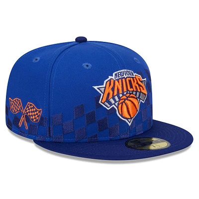 Men's New Era Blue York Knicks Rally Drive Checkerboard 59FIFTY Crown Fitted Hat