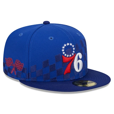Men's New Era Royal Philadelphia 76ers Rally Drive Checkerboard 59FIFTY Crown Fitted Hat