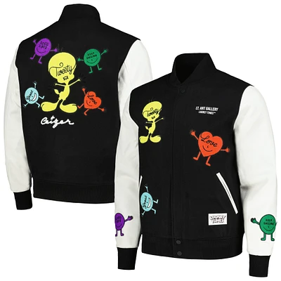 Men's Freeze Max Black/White Looney Tunes Positive Energy Tweety Bird Full-Zip Varsity Jacket