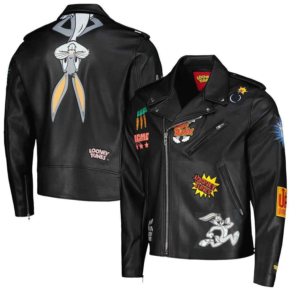 Men's Freeze Max Bugs Bunny Black Looney Tunes Biker Full-Zip Jacket